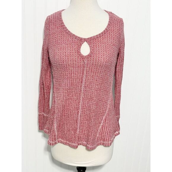 Almost Famous Knit Scoop Neck Long Sleeve Top Heather Reddish Pink Size Medium - Picture 13 of 13